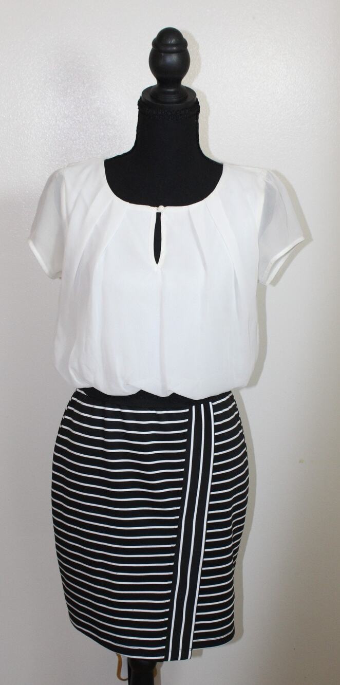 Speechless Black/White Striped Lined Semi Formal Dress Size S